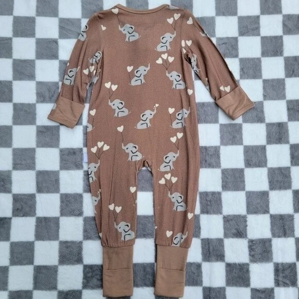 ZigZagZips Bamboo Elephant Print‎ Zip Romper Size 6-12m Zippy Sleeper NWT